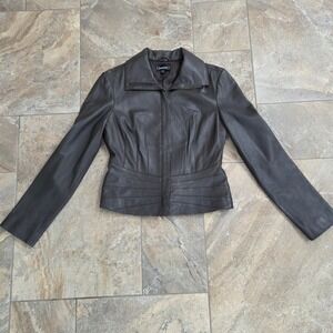 Bebe Genuine Leather Brown Chocolate Fitted Moto Jacket Womens Medium